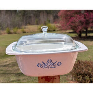 Corning Ware 4 Quart Square Dutch Oven P-34-B Blue Cornflower & Lid P-34-C